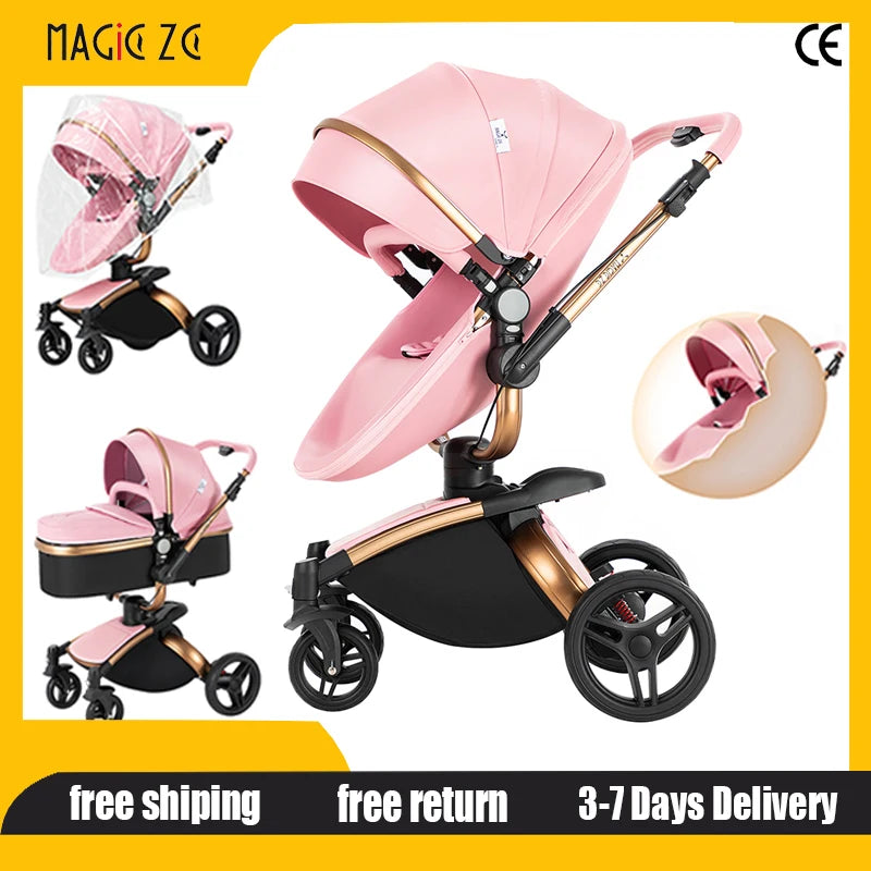 PU Leather Baby Stroller 2 in 1 Travel System 
High Landscape Portable Baby Pram
Newborns Aluminum Frame Baby Carriage