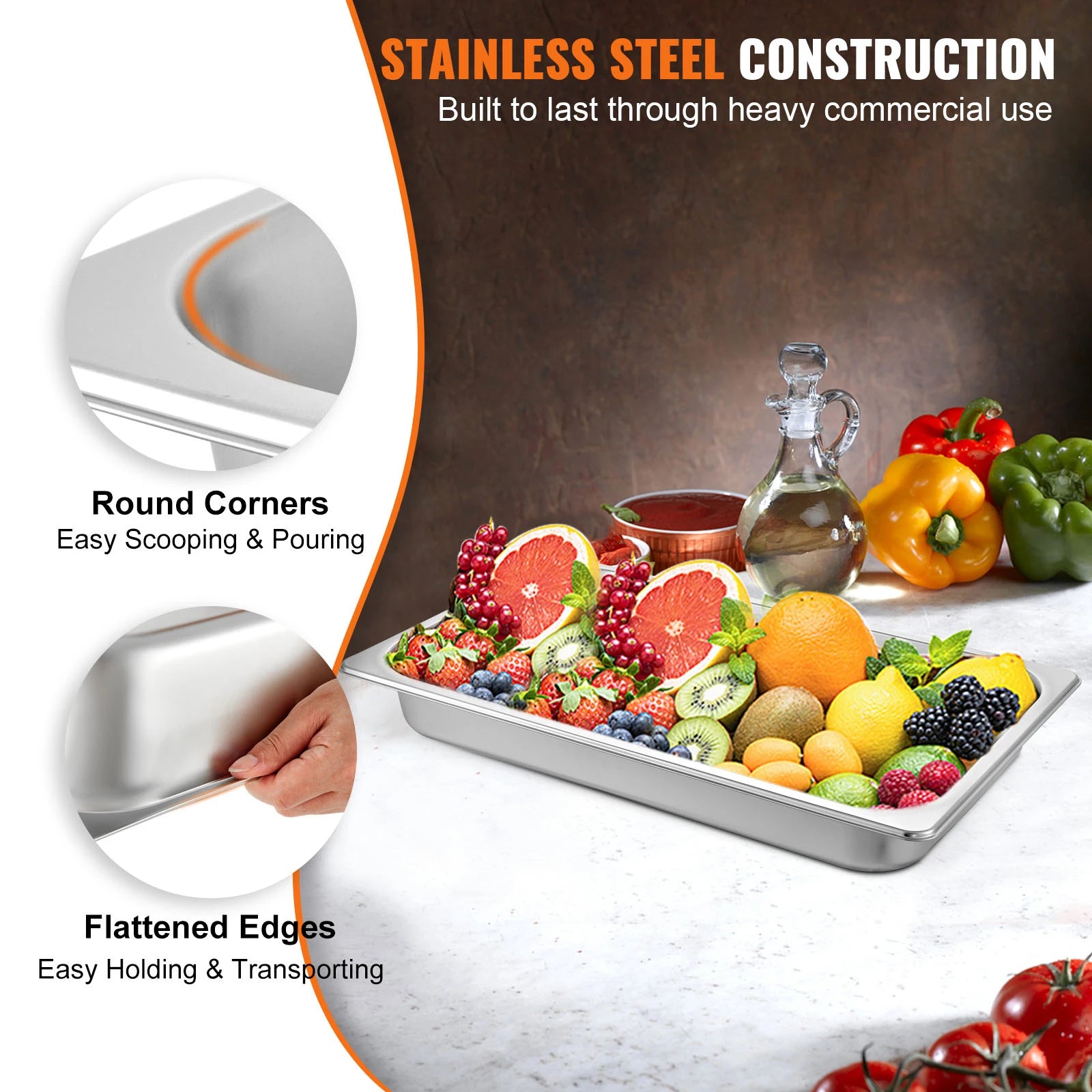 SucceBuy 8.5L-20.5L Buffet Chafing Dishes Gastronorm Pans 

Steam Table Stainless Steel Food Container for Party BBQ Baking