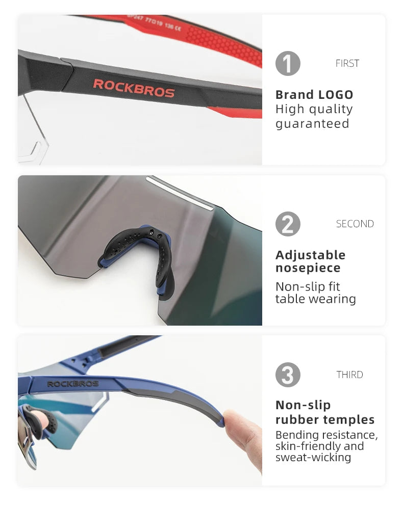 ROCKBROS Bicycle Glasses Polarized Photochromic Ultra-light Sunglasses Portable Comfortable Road Bike Eyewear Cycling Equipment