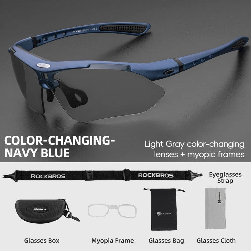 ROCKBROS Cycling Photochromic Glasses UV400 Protection Sunglasses Lightweight Bicycle Glasses Men Women Outdoor Sports Glasses