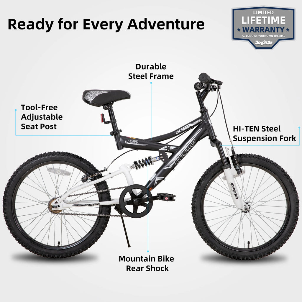 JOYSTAR 20 Inch Kids' Bike for Kids Ages 5-13 Years Old,
 Dual-Suspension Kids Mountain Bike