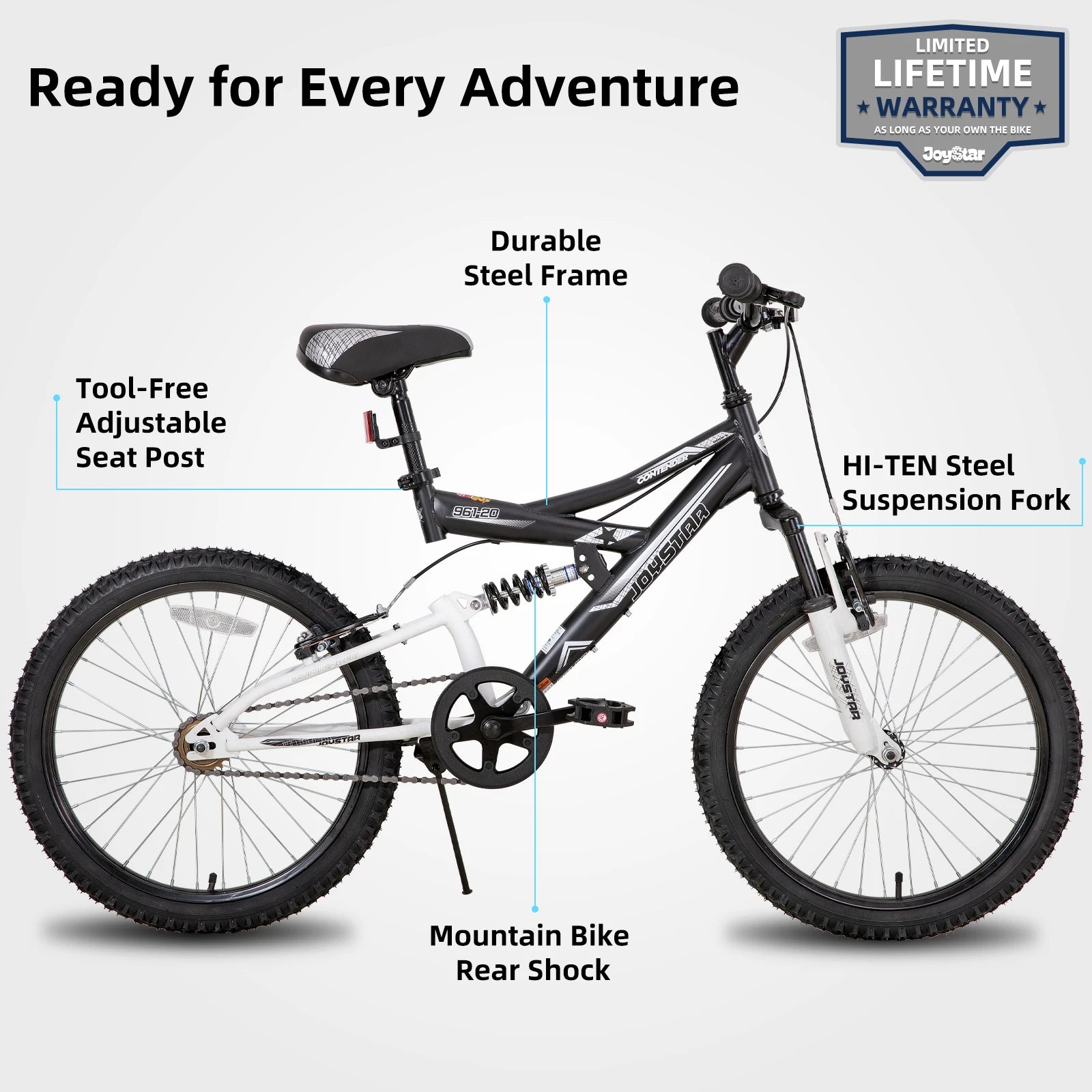 JOYSTAR 20 Inch Kids' Bike for Kids Ages 5-13 Years Old,
 Dual-Suspension Kids Mountain Bike