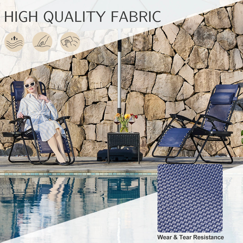 Zero Gravity Set of 2 Portable Recliners
Camping ,Patio , Outdoor Garden Lounge Chair with Cup Holder ,Trays & Adjustable Pillow