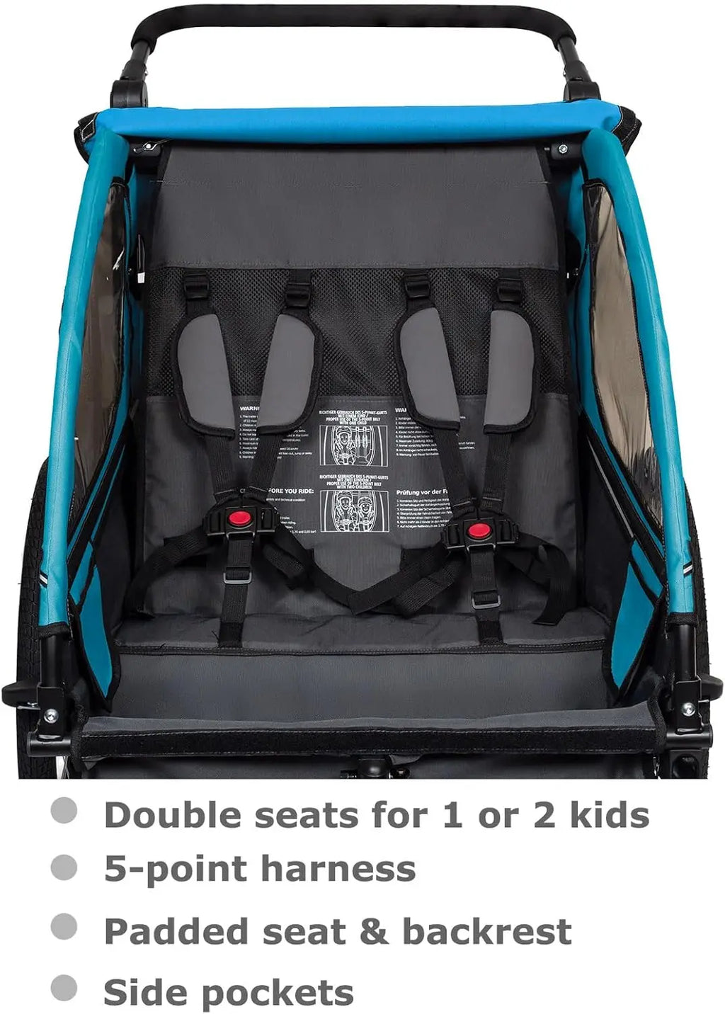 Suspension Bike Trailer & Stroller 2 in 1 Double Seat 
for Toddlers, Kids, Child Bicycle Carrier Jogger
