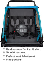 Suspension Bike Trailer & Stroller 2 in 1 Double Seat 
for Toddlers, Kids, Child Bicycle Carrier Jogger