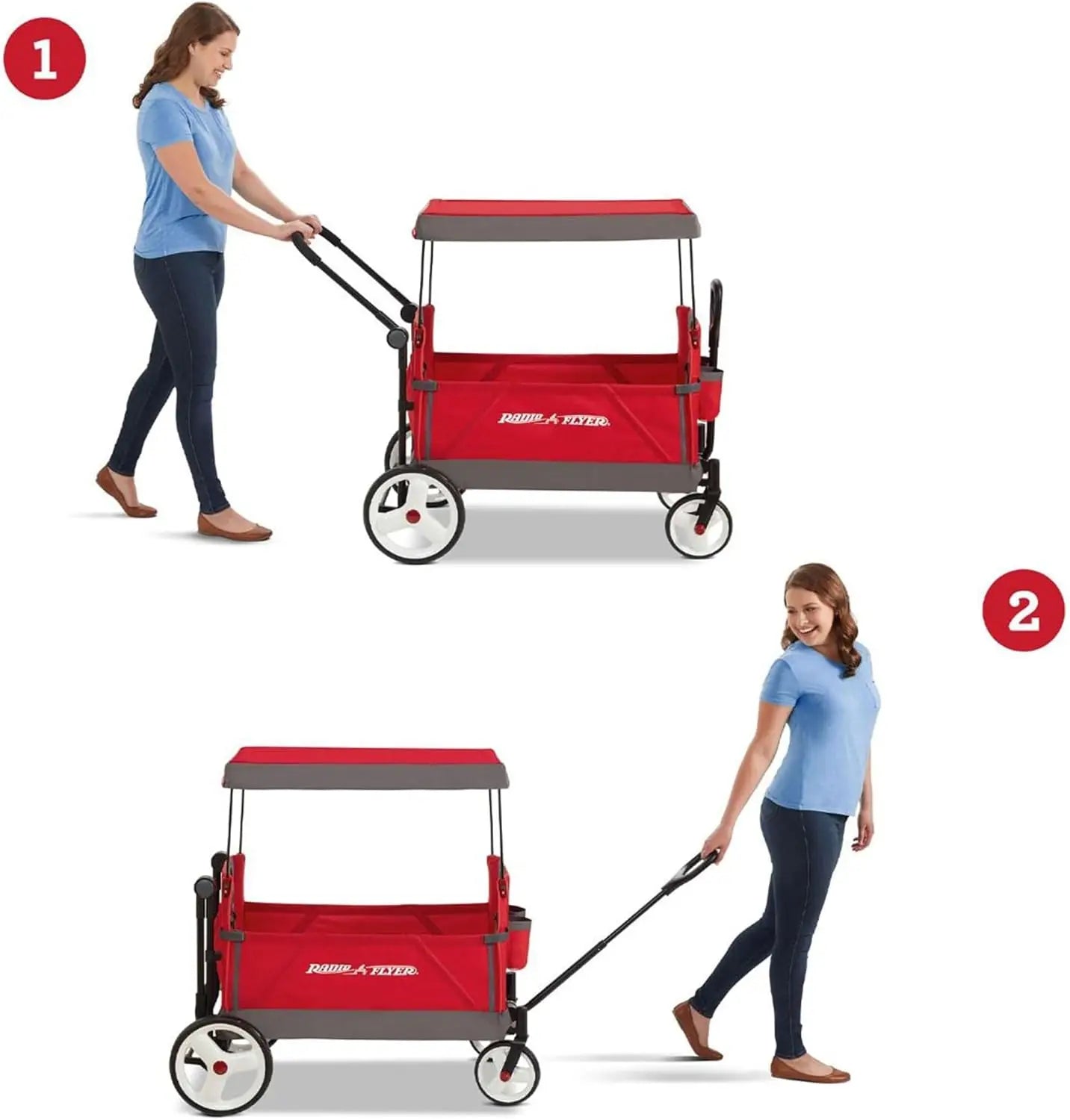 Convertible Stroller Wagon for Kids Ages 1-3, Red Toy Cart with Wheels for Outdoor Play and Beach Use