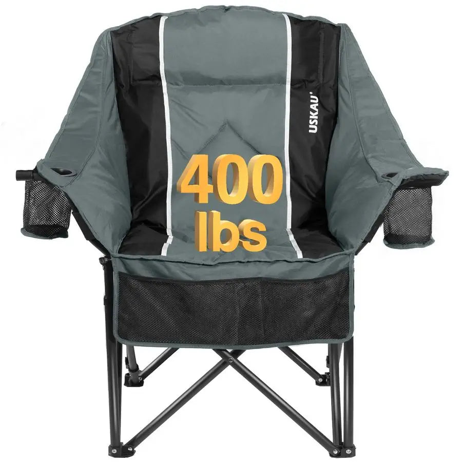 Camping Chair for Adults . Heavy Duty . 400 lbs Padded Folding Chair 
with Wine Glass Holder, 2 Cup Holders amp Side Pockets,