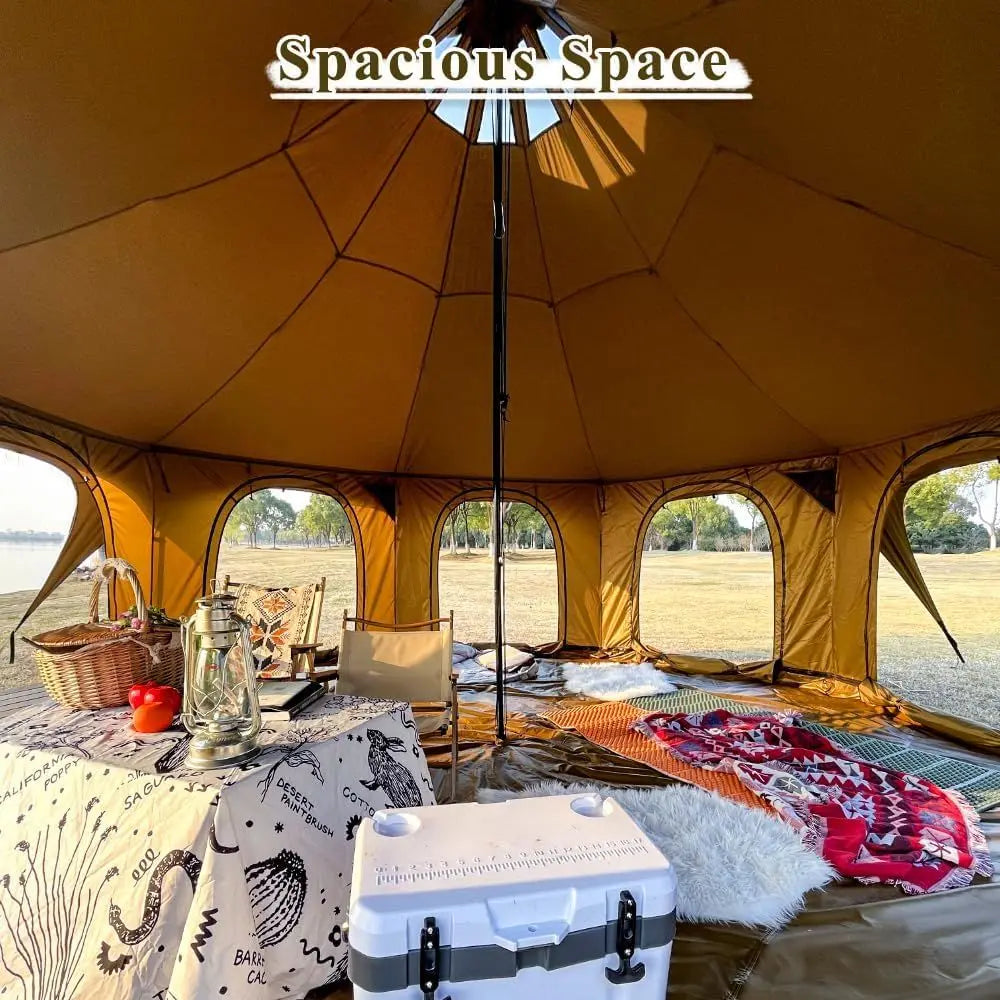 16.4ft x 9.2ft Canvas Wall Tent with Stove Jack for Outdoor Glamping Experience