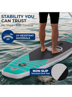 Inflatable 10’ Stand Up Paddle Board with 32” Wide Platform – 
Non-Slip EVA Deck, Drop-Stitch Construction, 3-Piece Al