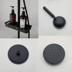 ZAPPO Matte Black Bathroom Shower Set 8 inch Rainfall , Wall Mounted 3-4 Function System & ABS Shelf