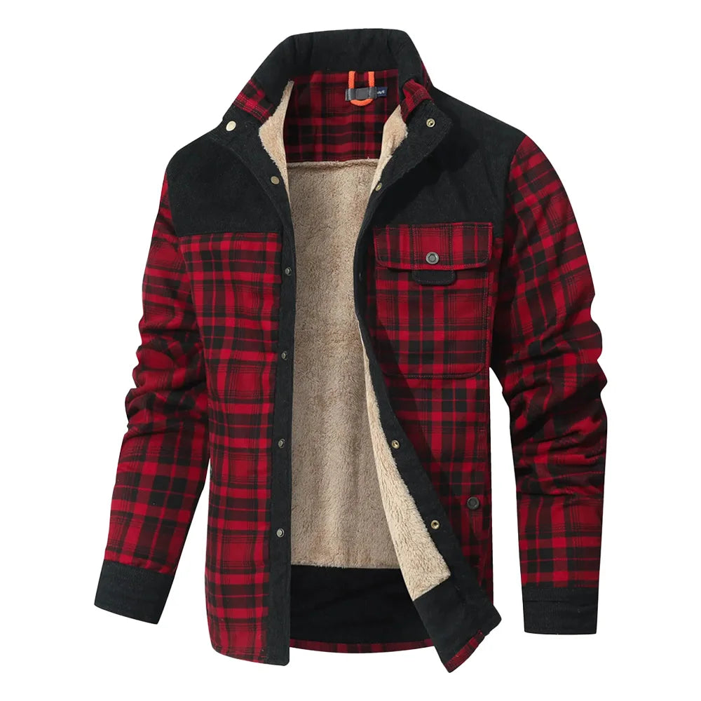 Men's Jackets Winter Windproof Warm 
Casual Bomber Coat Plaid Sherpa Lined Flannel Outdoor Classic  US Size