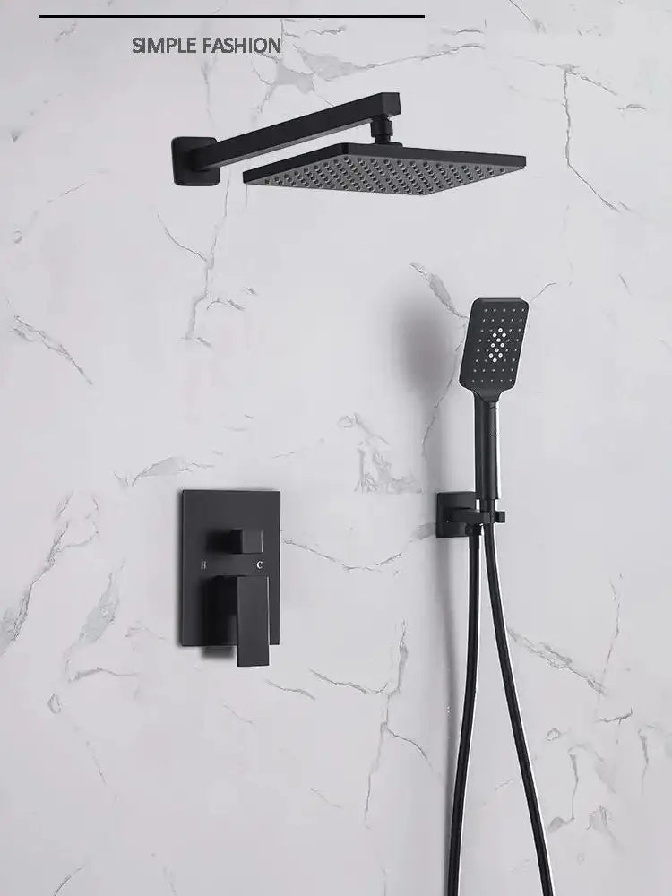 Black Concealed Shower System
Rain Waterfall Bathroom Embedded Shower Faucet Set with Tub Spout