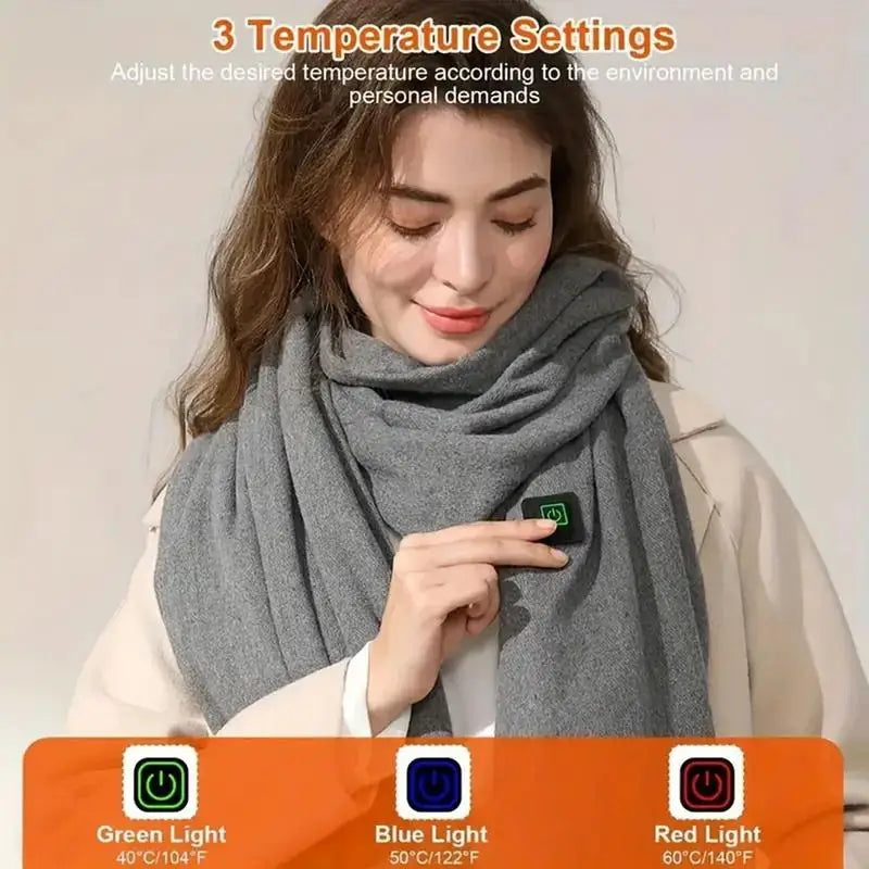 USB Charging Electric Heated Scarf Adjustable Temperature Electric Winter Warmer Unisex Creative Neck Warmer