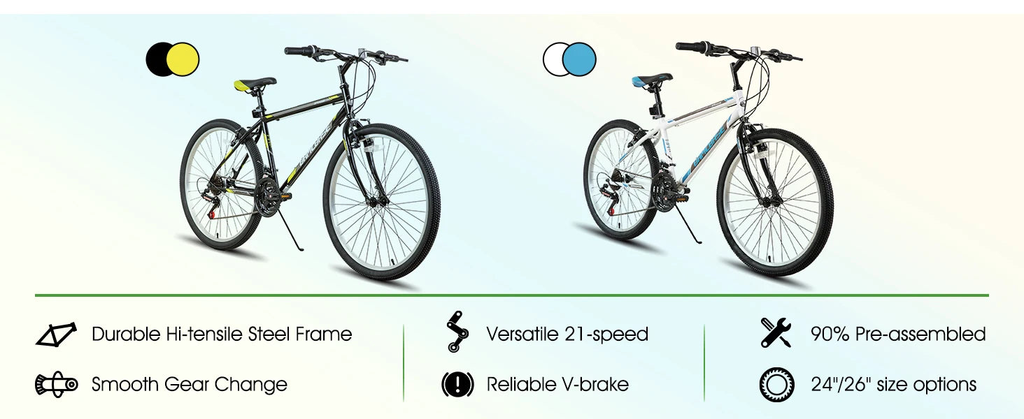 Hiland 24 26 inch Mountain Bike for Men Women, 21 Speeds 
High-Carbon Steel Frame, Sport Cycling MTB Bicycle for Adult