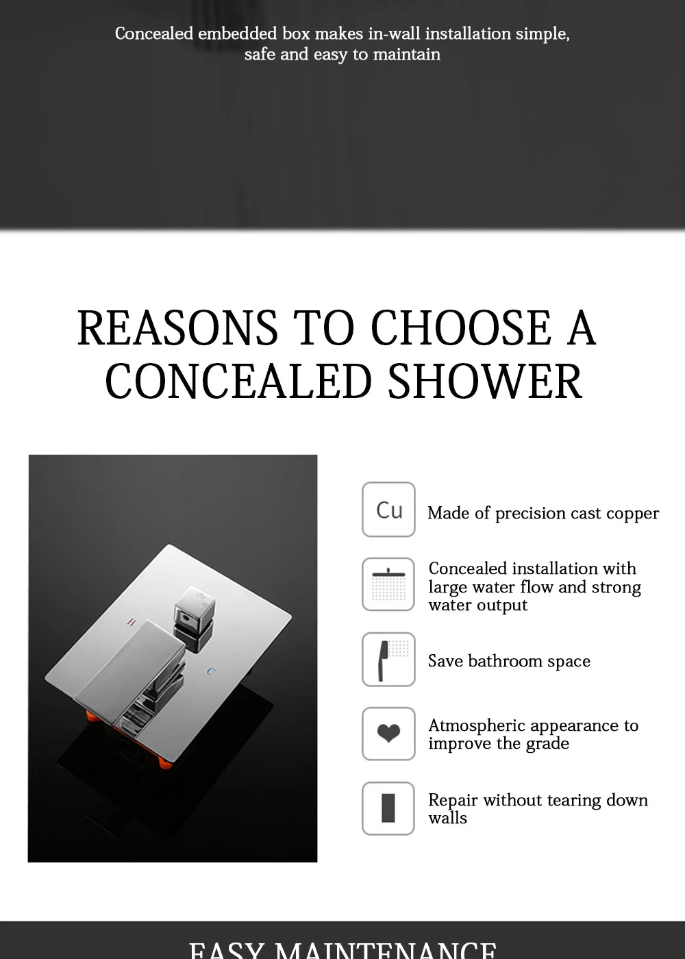 Black Concealed Shower System
Rain Waterfall Bathroom Embedded Shower Faucet Set with Tub Spout