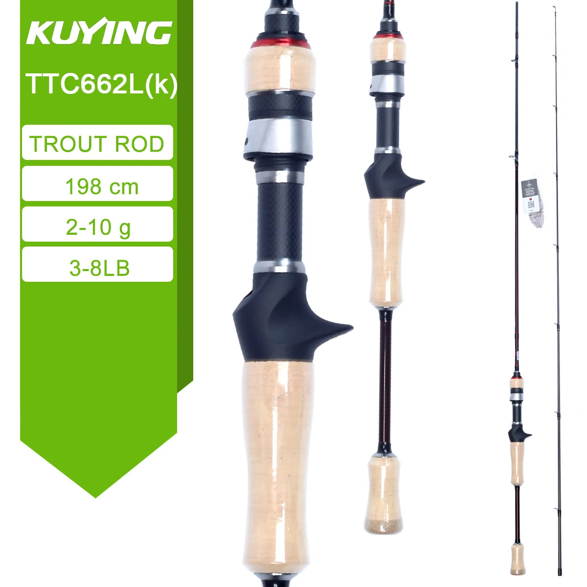 KUYING TETON  5'2" 6' 6'3" 6'4"6'2" 6'6"  Cane Spinning Rod &  Casting FUJI Carbon 1-4g 0.8-3g 2-10g M-Fast bfs