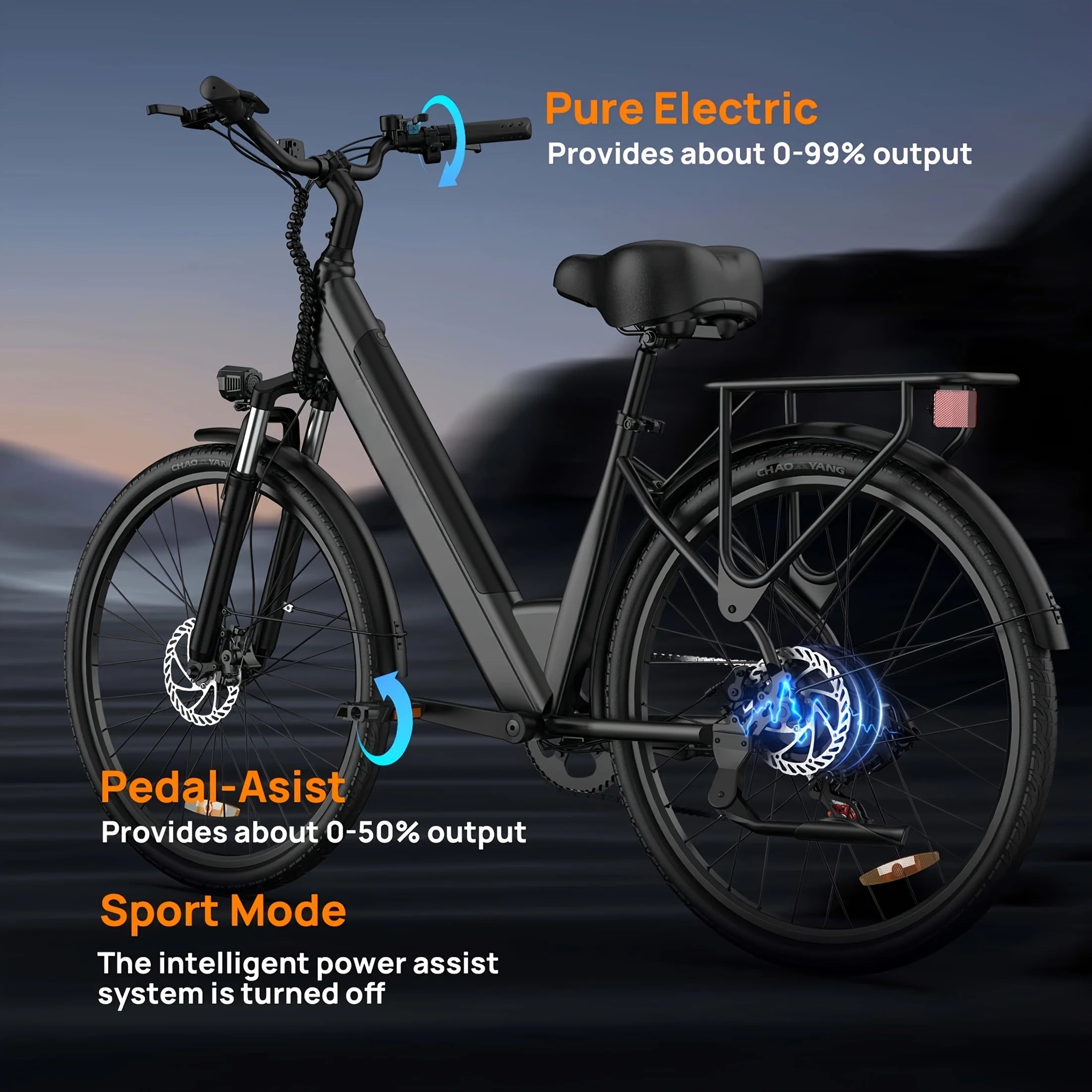 Peak 750W E26 Electric Bike for Adults | 48V 10.4Ah 
Removable Battery, Top Speed 20MPH, 26''X2" Standard Tire, 7-Speeds
