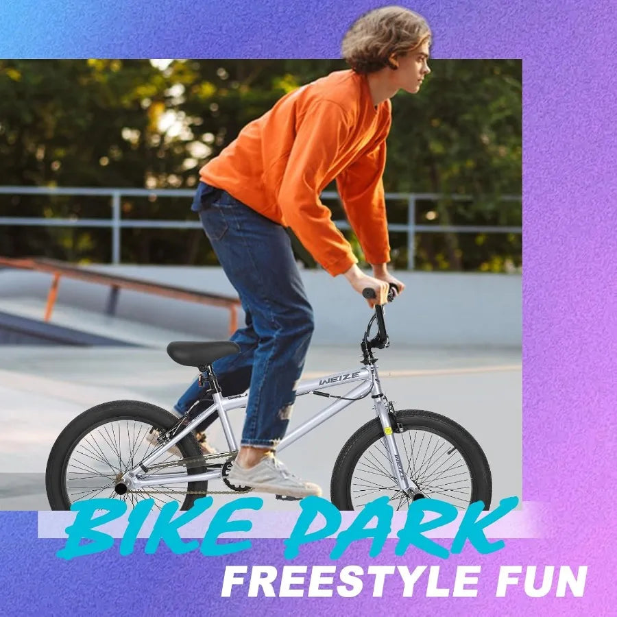20 inch Freestyle BMX Bike for and Adults Men Women Hi-Ten Steel Frame 360 Degree Rotor Freestyle   Single Speed Teen Bike