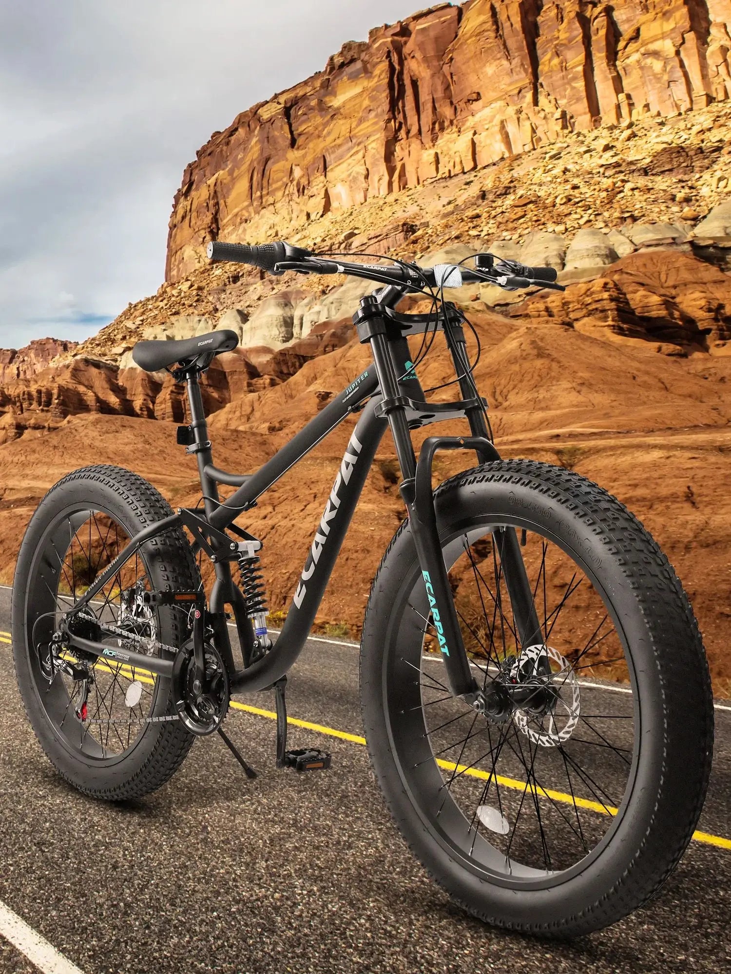 26 inch Mountain Bike, Full-Suspension 21 Speeds Drivetrain with Disc-Brake MTB Bicycle, 4" Fat tire Bike for Men or Women.