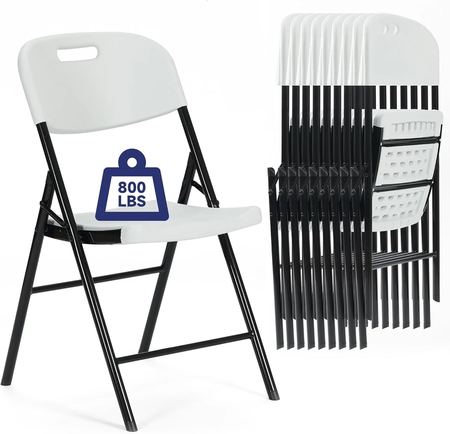 10 Pack Thicker 800 LBS White Folding Chairs, Commercial Grade for Events