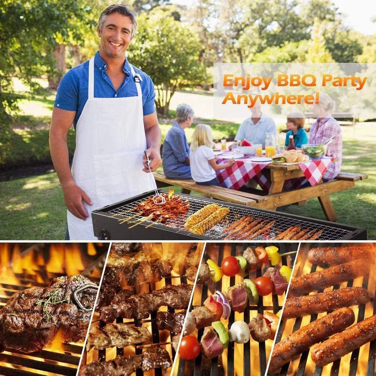 Portable Charcoal Grill 24"x13"x9", 
Lightweight Folding BBQ for Camping, Hiking, Picnics & Travel