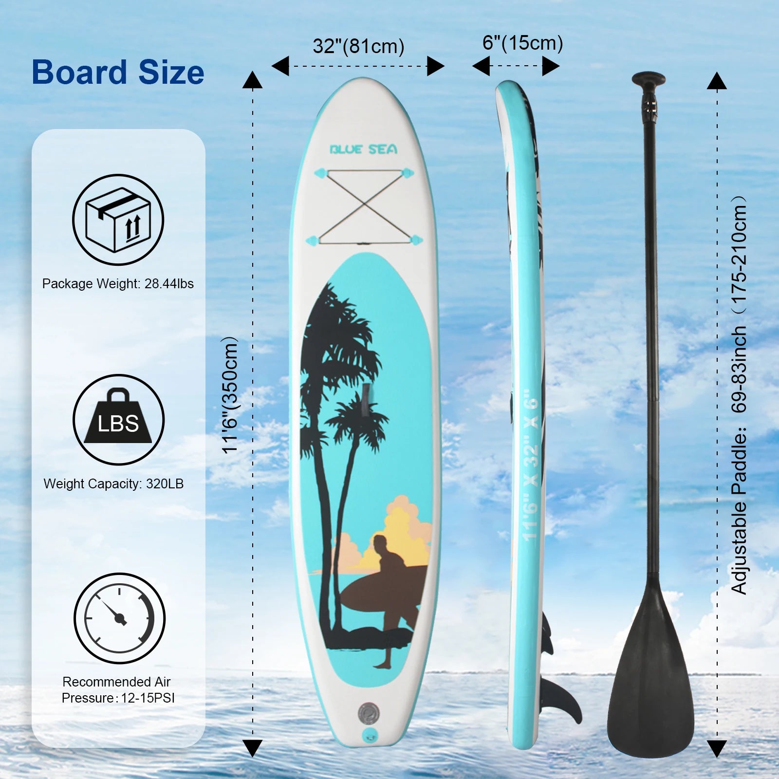 Portable Inflatable Stand Up Paddle Board 10'6"×32"×6",
 Premium PVC, Full Kit for Adults/Youth