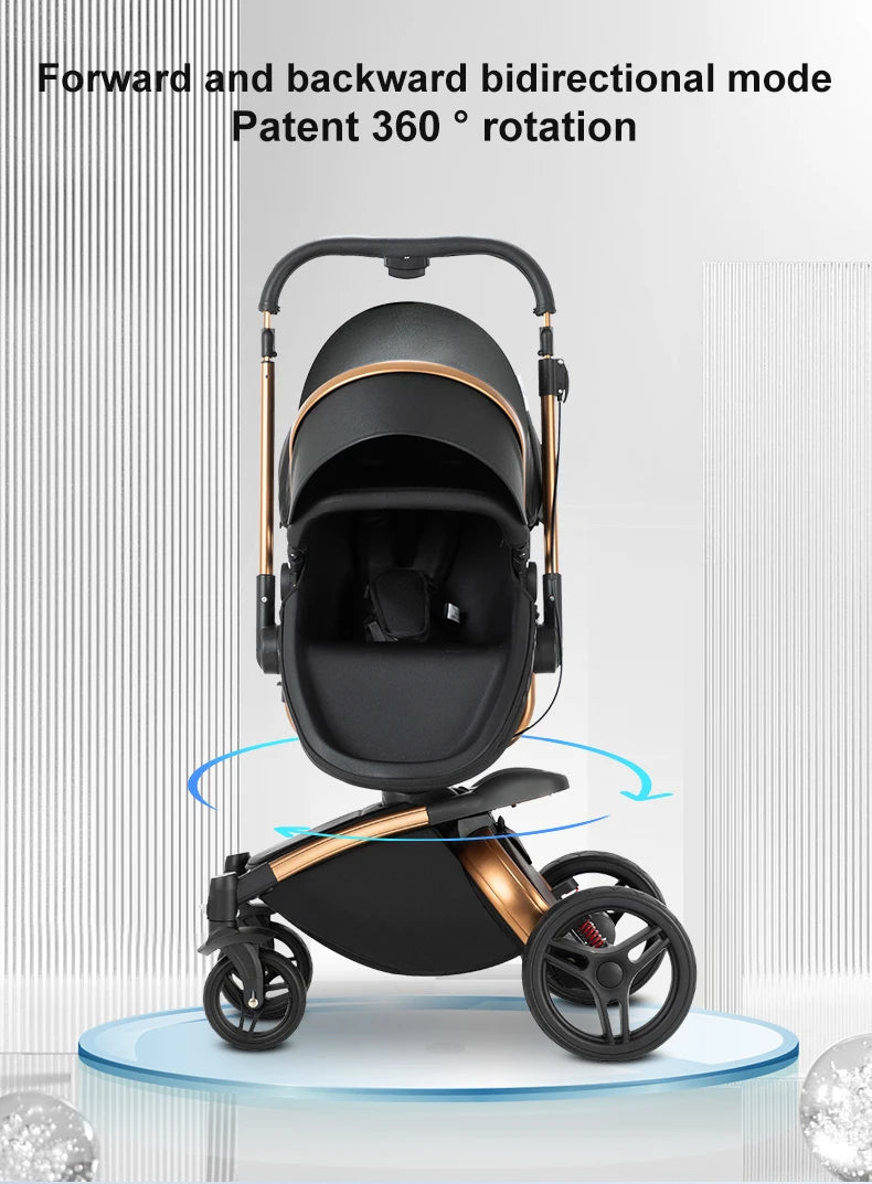 PU Leather Baby Stroller 2 in 1 Travel System 
High Landscape Portable Baby Pram
Newborns Aluminum Frame Baby Carriage