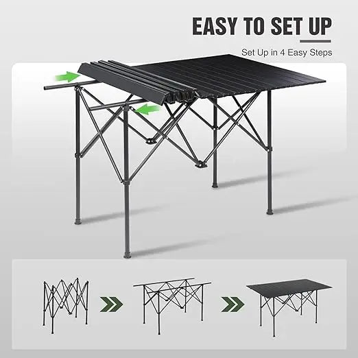 Roll Up Camping Tables That Folds Up, 
Lightweight,  Portable  ,Compact ,  Metal Camp Table for Grill Outdoor Picnic, Black Long
