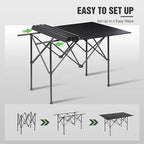 Roll Up Camping Tables That Folds Up, 
Lightweight,  Portable  ,Compact ,  Metal Camp Table for Grill Outdoor Picnic, Black Long