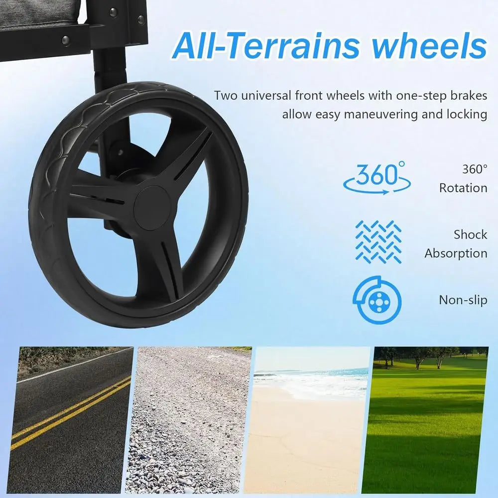All-Terrain 4-Child Wagon Stroller
 with Removable 5-Point Harness and Storage Organizer, 
Suitable for Outdoor Activities