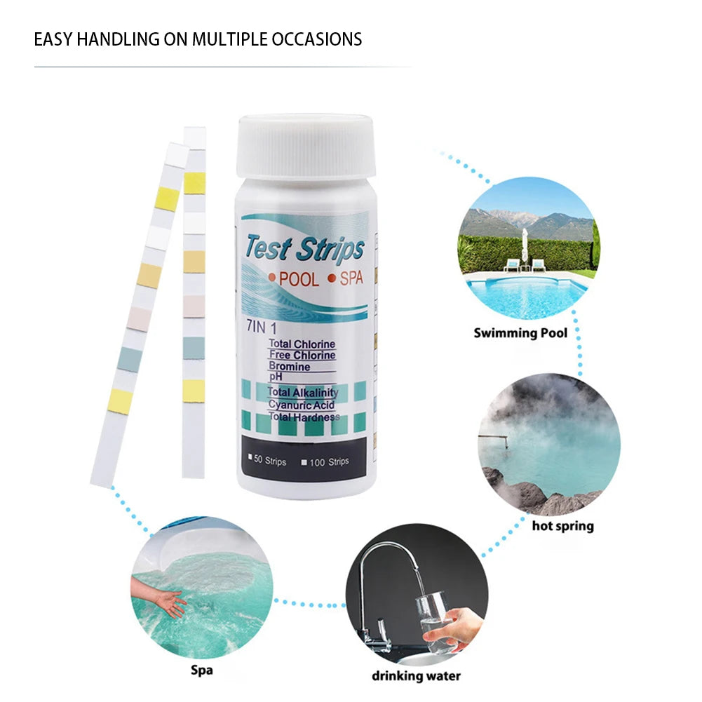 5-1 Bottle Water Test PH Strips 50/100 Pcs/bottle 7-in-1 Residual Chlorine Value Alkalinity Hardness Tester for Aquarium Pool