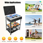 5-Burner Gas Stove 
Outdoor Camping Cooking BBQ Grill With 2-Tier Storage Rack