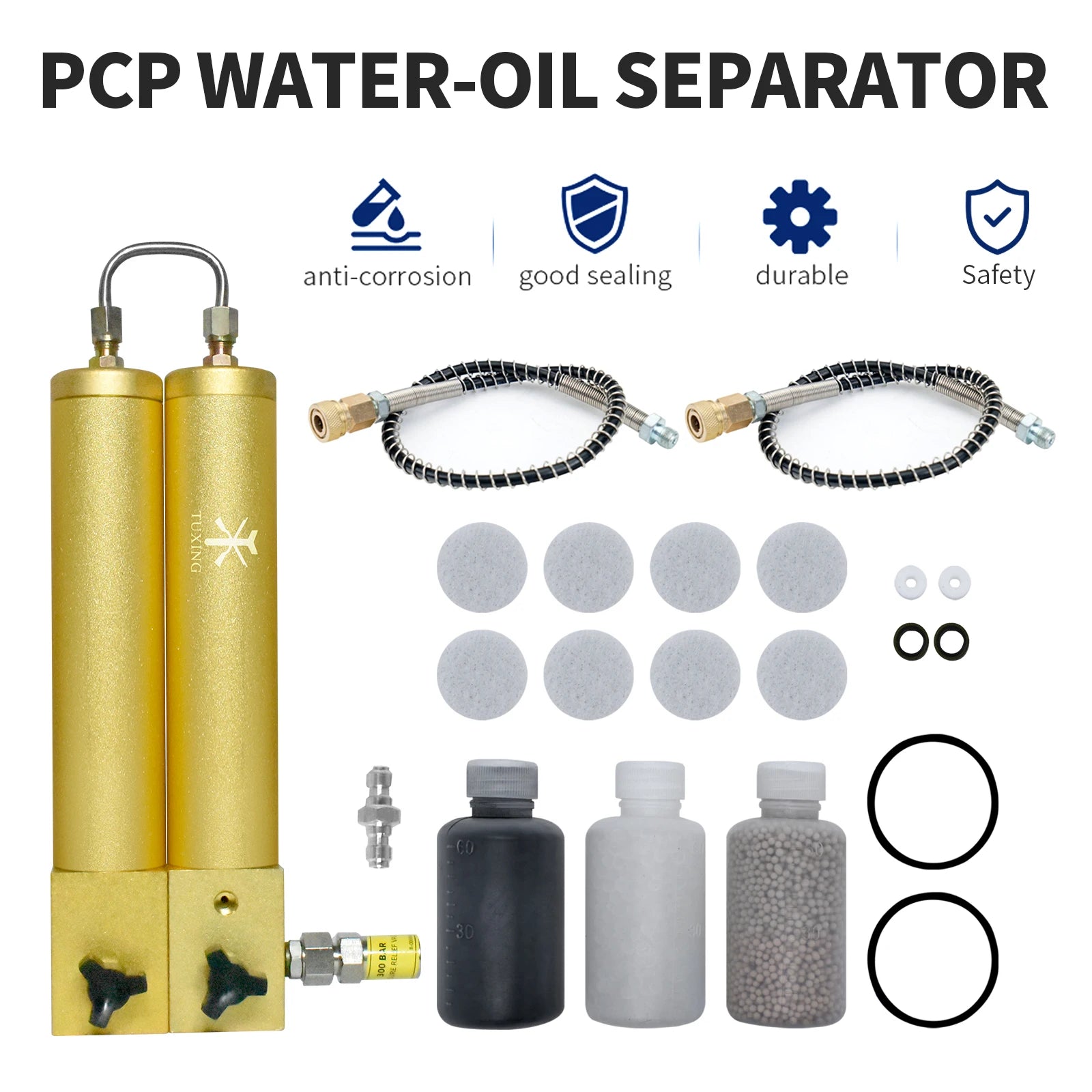 TUXING 300Bar Compressor Oil Water Separator High Pressure Compressor Two Stage Filtration Air Filter for Purifying Air Diving