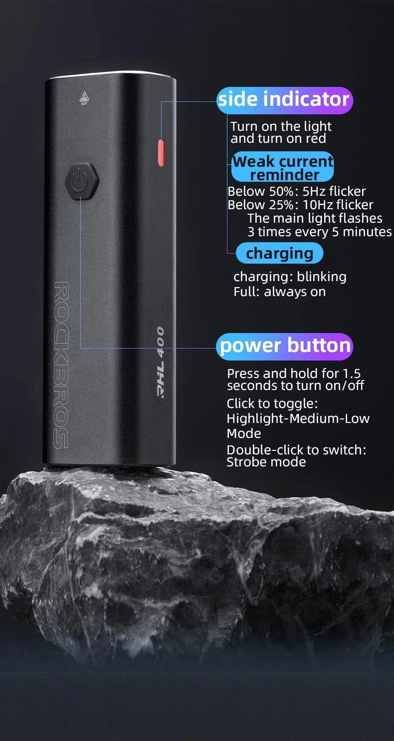 ROCKBROS Bicycle Light 
Rainproof Type-C Charging
 LED 2000mAh MTB  Front Lamp Headlight Ultralight,  Flashlight Bike Light