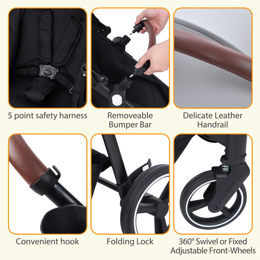 Double Stroller Track 
Tandem Stroller for Infant and Toddler,
 Foldable Pushchair Bassinet Pram, Multi-Position Reversible