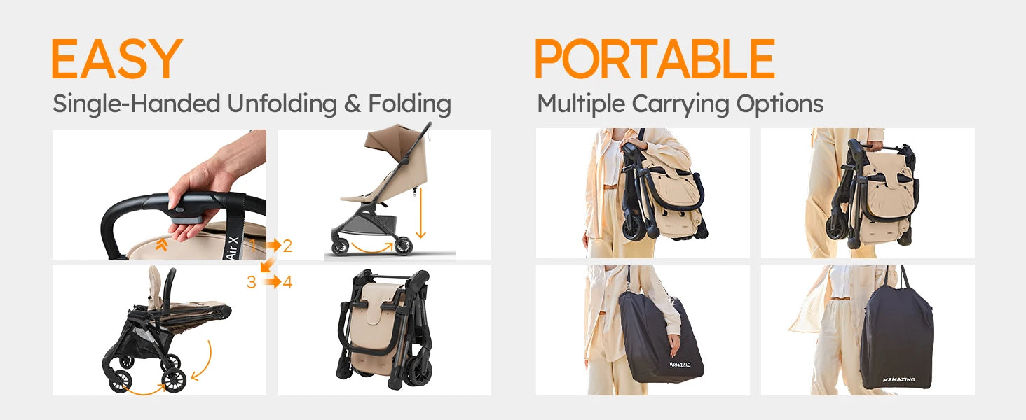 MAMAZING Ultra Air X Lightweight Travel Stroller
 9.9lbs Carbon Fiber with UPF50+
 Waterproof Fabric (BROWN)