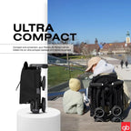 All-Terrain, Ultra Compact Lightweight Travel Stroller with Canopy and Reclining Seat in Velvet Black