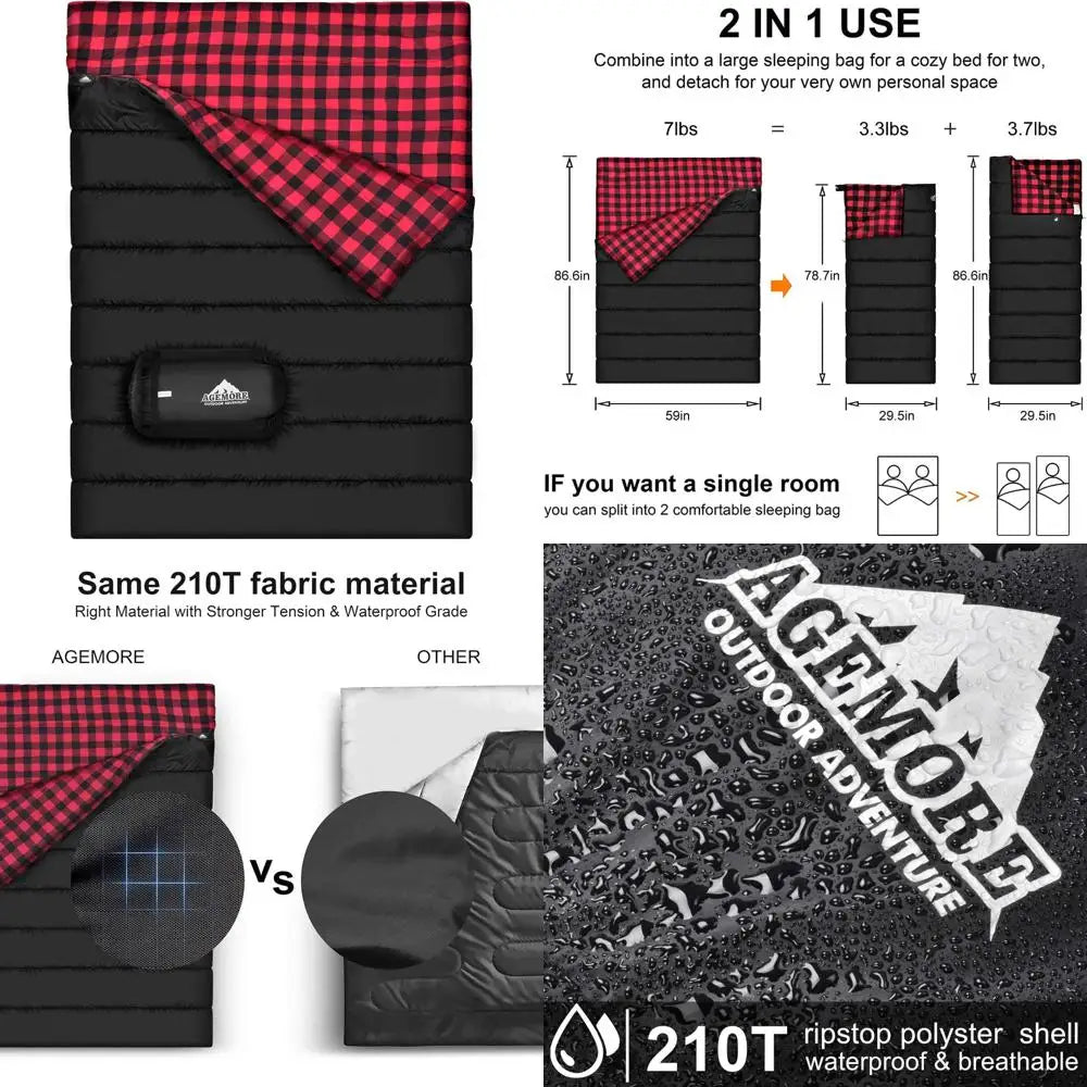 Waterproof 2-Person Cotton Flannel Sleeping Bag - 
Ideal for Camping, Backpacking, Hiking, and Outdoor Adventures