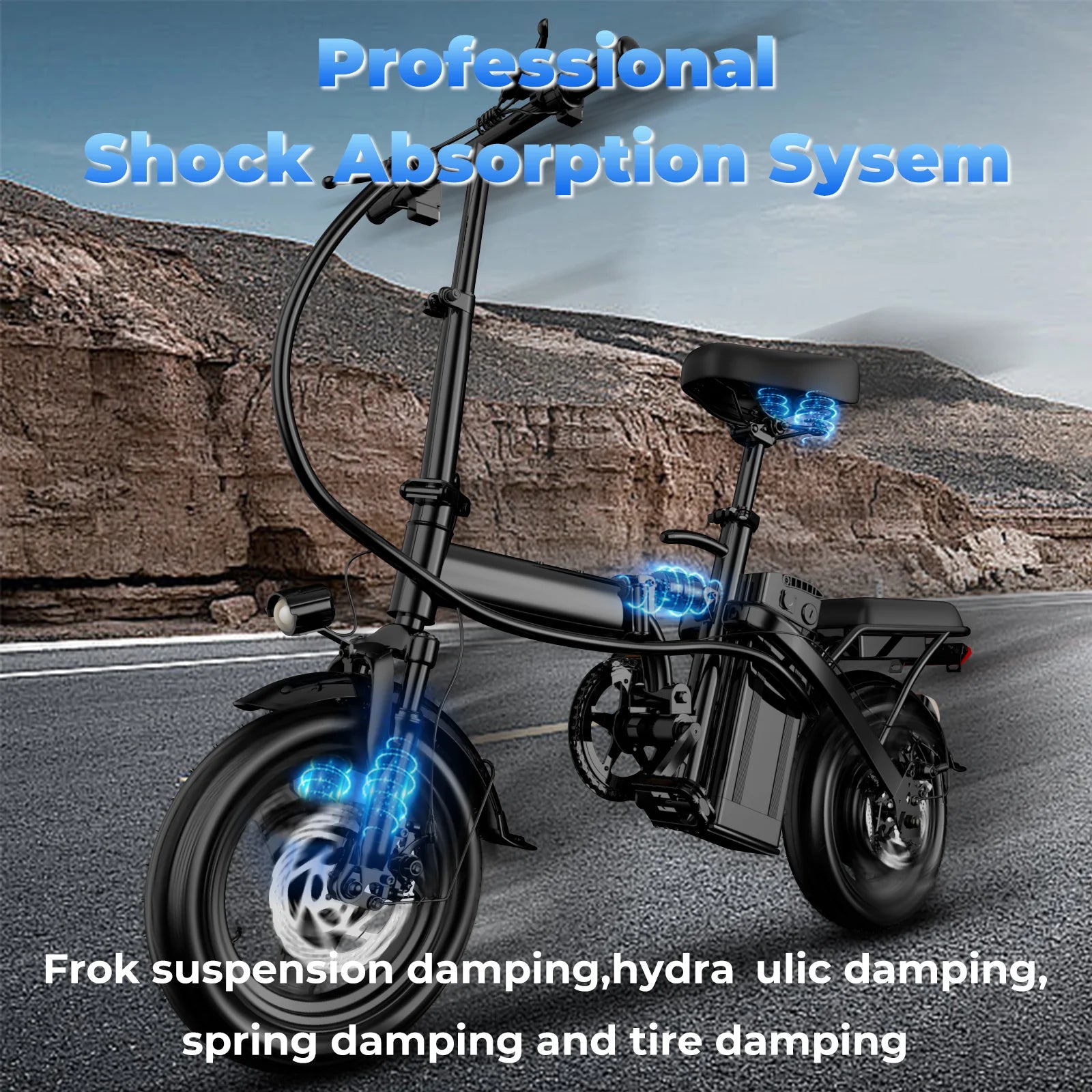 LELEKUAI 500W Adult Electric Bike, 20 MPH, 
48V 10.4Ah Removable Battery, 
14 Inch        Folding , Multi-Shock Absorption