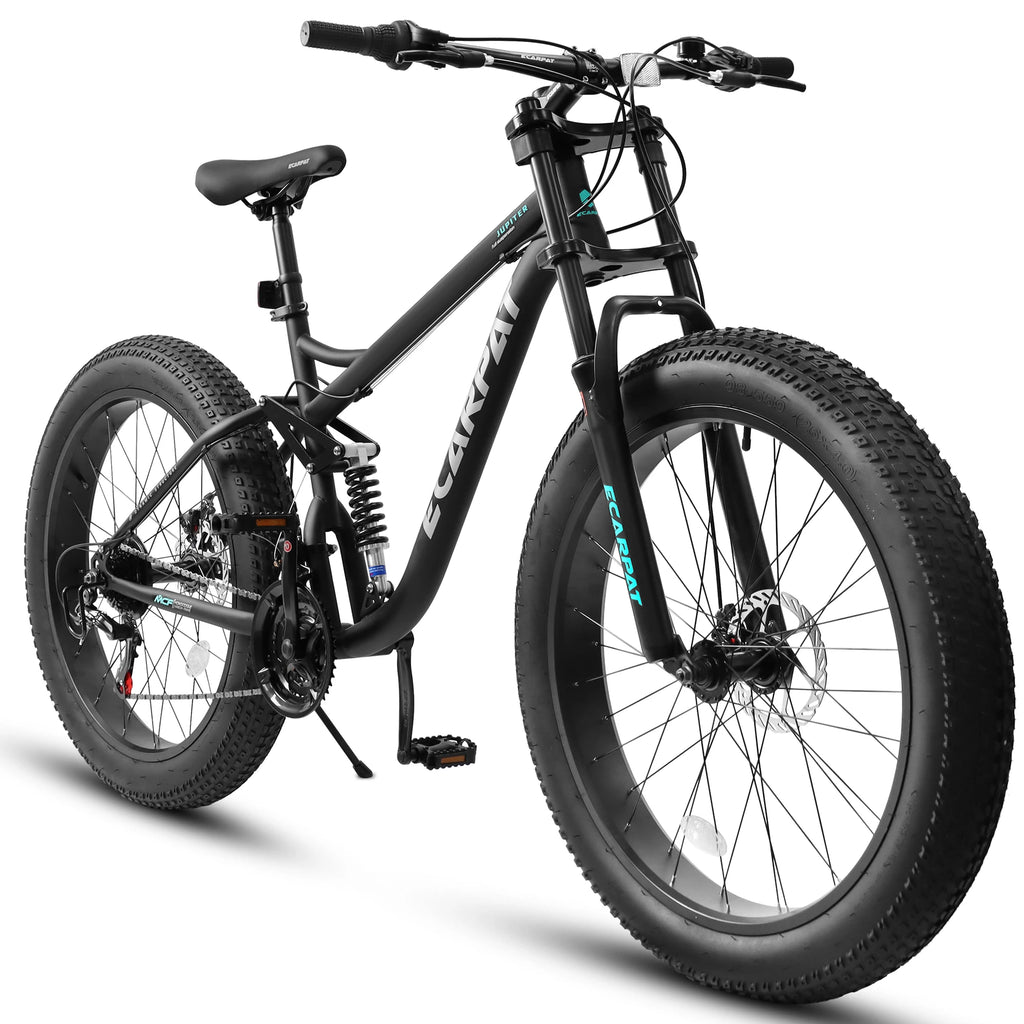 26 inch Mountain Bike, Full-Suspension 21 Speeds Drivetrain with Disc-Brake MTB Bicycle, 4" Fat tire Bike for Men or Women.