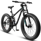 26 inch Mountain Bike, Full-Suspension 21 Speeds Drivetrain with Disc-Brake MTB Bicycle, 4" Fat tire Bike for Men or Women.