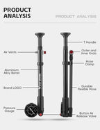 WEST BIKING 400PSI Bicycle Air Pump
 High Pressure MTB Front, Rear Suspension Pressure Gauge Schrader Valve