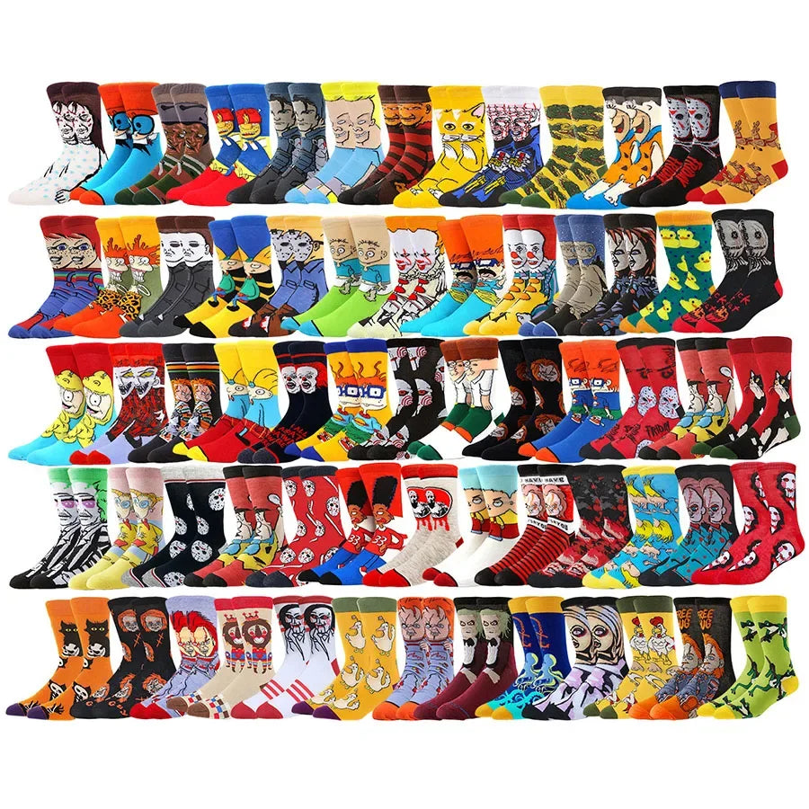 10Pairs 
Unisex Cartoon Anime Socks
Christmas , Halloween Skull,  Hip Hop,  Street Fashion  Novelty Funny ,Casual Crew.