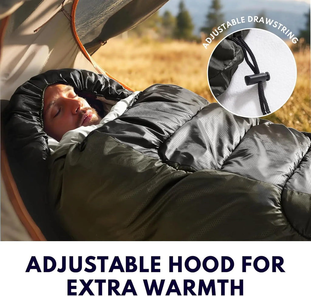 0 Degree XXL Winter Sleeping Bags for Adults Cold Weather,Camping Sleeping Bag for Kids with Compression Sack,4 Season Camping