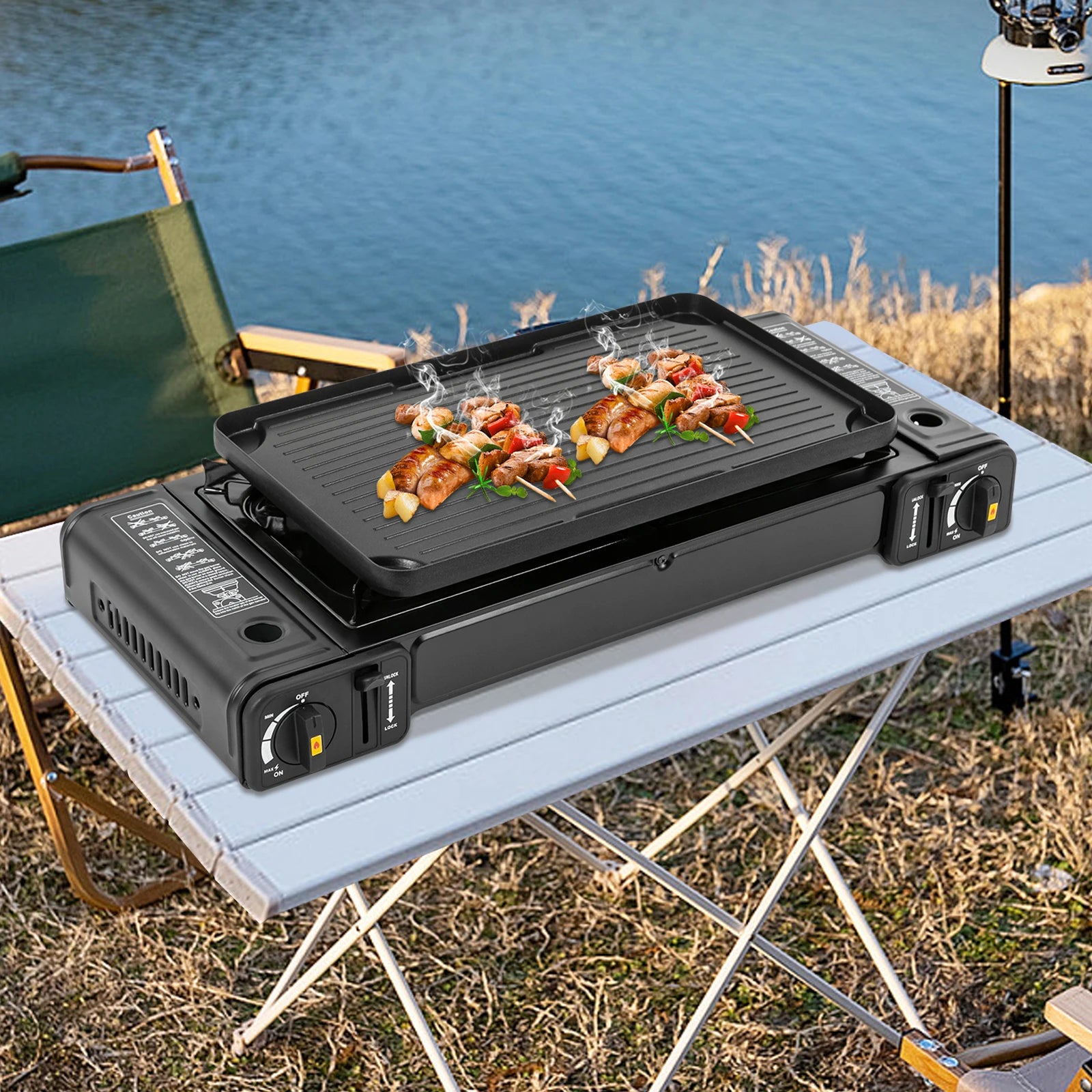 Butane Gas Camping Stove 
Dual Burner Portable Outdoor Grill for Picnic Hiking Trekkin