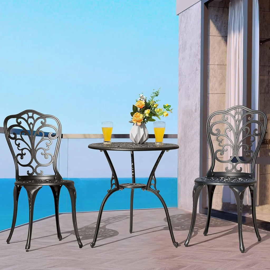 3 Piece Outdoor Bistro Table Set,
All Weather Cast Aluminum 
Patio Bistro Chairs Set of 2