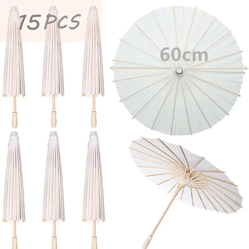White Paper Parasol for Wedding Photo Cosplay Prop DIY Umbrella for Bridal Baby Shower Party 60cm 80cm 10/15/20/30/50/100Pcs