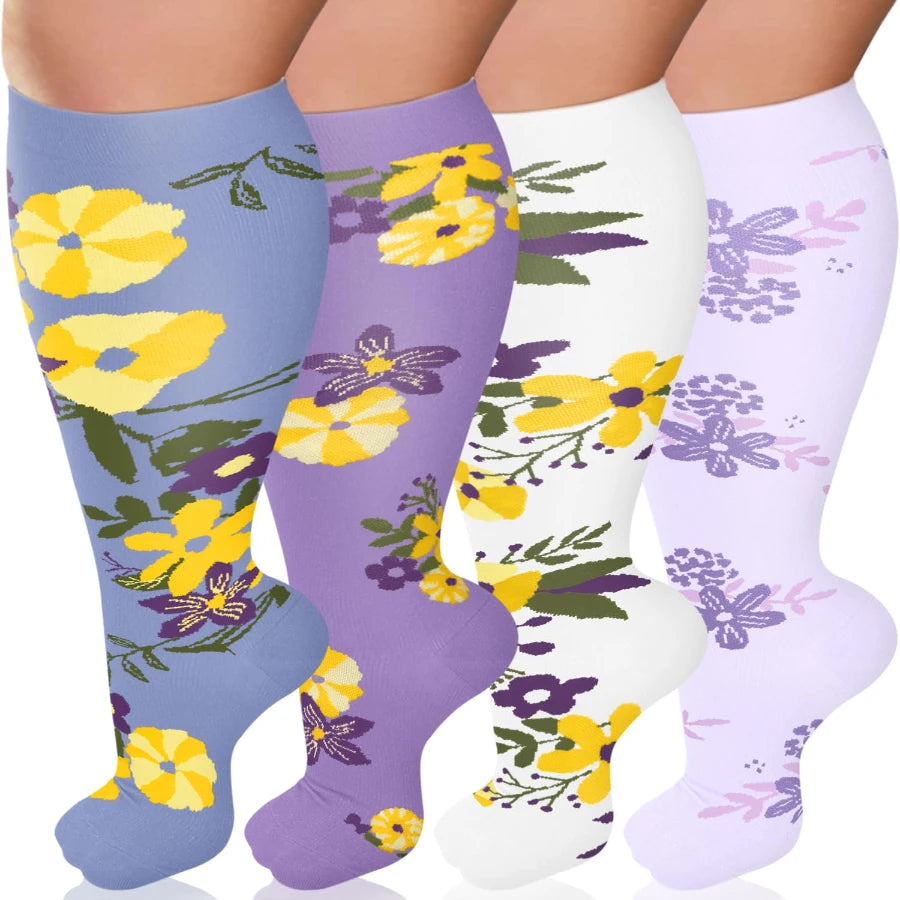 4 Pairs --Plus Size,    Compression Socks For Men And Women - 
Support Knee-High Socks, Ideal for Running, Cycling, Travel, and Soccer