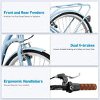 26 Inch Beach Cruiser Bike for Ladies 7-Speed  with Basket Rack.   Ideal City Bicycle for Commuting and Leisure