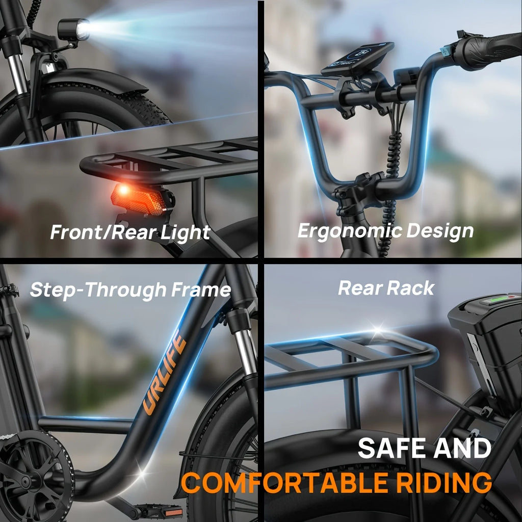 URLIFE 1000W E20 Electric Bike | 48V 13Ah Removable Battery, 
20MPH, 20''X3" Fat Tire, 7-Speed
 with Dual Disc Brake